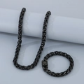 Set collana e bracciale da uomo in acciaio inossidabile nero con maglia intrecciata - Bracciale 20CM / Nero
