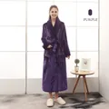 Thick long purple flannel bathrobe with waffle pattern collar for men and women - M / For Women / Purple