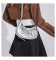 Detail of silver metallic hobo crossbody bag with multiple pockets and ring zippers - 21.5CM*6.5CM*16CM / Silver