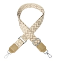 Adjustable 38mm beige ethnic geometric pattern bag strap with gold metal buckles - Wave Style 2 Khaki Top Grain Leather