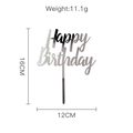 Silver Happy Birthday acrylic cake topper with dimensions of 16cm by 12cm and 11.1g weight - Style-10 (Silver Script)