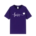 Casual purple cotton T-shirt with white love script and heart print on a plain background - XS / Purple 318 (White Print)