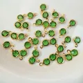 DIY jewelry emerald green round glass charms with gold plated copper borders for crafts - Gold Base Light Green