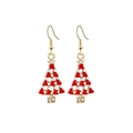 Detailed view of Christmas tree earrings with red enamel and sparkling white rhinestones - Rhinestone Encrusted Christmas Tree