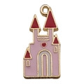 Pink and red enamel castle charm with gold trim and heart detail for DIY jewelry - 1Pc Castle Shape 12x24mm