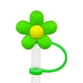 Green and yellow flower silicone straw topper with petal design and dustproof cover cap - 1750-20 Green Petal Yellow Center Flower