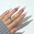 Uñas postizas ojo de gato con copos de nieve y diseño de árbol de Navidad en 3D plateado - Tipo de Pegamento / Rosa Loto Ojo de Gato Copo de Nieve (CJCY-417)