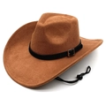 Sombrero de vaquero occidental clásico en ante marrón con ala ancha y barbuquejo - M(56-58cm) / Caqui