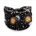 Elastic headband with black solar moon and stars celestial pattern for women - Style 37