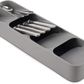 Expandable dark gray cutlery drawer organizer with multi-compartment storage - Grey Cutlery Organizer