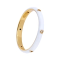 Dettaglio dell'anello in smalto bianco e oro con zirconi tondi incastonati - US 8 / Bianco