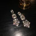 Pendientes barrocos de plata con grandes cristales rectangulares y strass brillante - Plata Con Zirconia