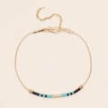 Verstelbare Miyuki kralenarmband met zwarte, turquoise en gouden kralen op gouden ketting - Zwart Turquoise Goud Mix (MI-B220336P)