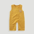 Yellow baby cotton gauze romper with cute bear patch and snap buttons for newborns - 66CM / Yellow (Bear Patch Gauze)