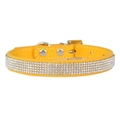 Sparkling yellow leather pet collar with five rows of rhinestones and silver buckle - Gold