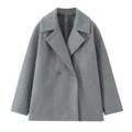 Women's gray wool blend coat with double-breasted buttons and oversized lapels - XS / Dark Gray