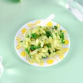 Miniature stir-fried green vegetable model on a white patterned plate with mini spoon - Vegetable Fried Rice - No Keychain