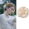 French style cream white fabric rose hair claw clip for women in large size - Large 9cm / Beige
