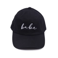 Classic black cotton baseball cap with white babe embroidery script in a minimalist style - Black BABE