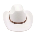 Cappello da cowboy bianco in feltro con fascia marrone decorata con strass brillanti - Taglia unica / Bianco