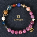 Detail of Cancer zodiac bracelet with 8mm colorful natural stones and star charms - Cancer