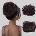 Detail of dark brown wavy synthetic hair bun extension with double-row claw clip attachment - M2-33# (Dark Coffee Mix)
