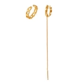 Χρυσά ασύμμετρα σκουλαρίκια αλυσίδα και ear cuff με μακριά λεπτή κρεμαστή αλυσίδα - Ασύμμετρη Αλυσίδα (DZ-527)