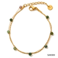 Double-layer gold stainless steel bracelet with green natural stone beads and lobster clasp - Green Natural Stone Bracelet (SAK909)