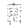 Baby wooden crib mobile with blue felt balls and wooden stars on a white background - Blue Star Mobile