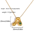 18k gold plated bubble letter A necklace with green heart gem and size measurements - Letter A