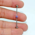 Titanium industrial barbell with central purple zircon stone for ear piercings - Lotus Purple Zirconia