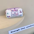 Detail of cute canvas pencil case with cartoon bear prints and secure zipper closure - Camera Friends