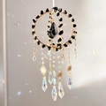 Golden crystal suncatcher with black crushed stones and hanging sun prisms for home decor - Obsidian
