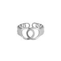 Minimalist silver interlocking double ring in stainless steel with open adjustable band - Silver Interlocking Double Ring