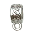 Silver alloy cylindrical bail bead with textured pattern and loop for necklace DIY - Bright Silver Connector 11x5mm (Hole 4.5mm)