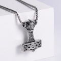 Ciondolo Martello di Thor Mjölnir in acciaio inossidabile con nodi celtici - Colore Acciaio Con Catena 60cm