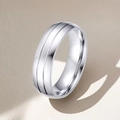 Macro shot of silver titanium steel ring featuring sleek parallel grooves and polished finish - US 5 / Plain Style