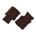 Brown chunky knit leg warmers with cutout pattern and ribbed cuffs for short boots - One Size / Coffee