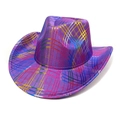 Detailed macro of purple cowboy hat with colorful iridescent metallic grid lines - Purple / M(56-58cm)