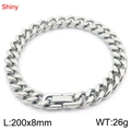 Poliertes silbernes Panzerarmband in 200x8mm mit sicherem Klappverschluss für Herren - 8mm Vierseitig Poliert