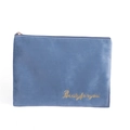 Blue velvet cosmetic bag with gold 'Beautyforyou' embroidery and zipper closure - Flat Bag / Teal