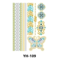 Bohemian gold and silver metallic tattoo sticker YH-109 with butterfly and mandala - Butterfly Mandala and Geometric Border (YH-109)