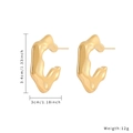 Golden irregular lava style C-shaped titanium steel earrings with 3.4cm height dimensions - Irregular Lava Fluid Style Earrings (E973)