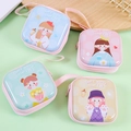Square tinplate coin purse for girls featuring cute cartoon girl prints and pink wrist strap - Girl Pattern