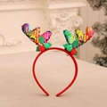 Christmas headband with colorful sequin reindeer antlers and red plush pom-pom decor - Multicolor Sequin Antlers