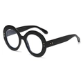 Retro Übergroße runde schwarze Brille für Damen mit goldenen Nietendetails - Schwarz
