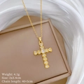 Detail of gold cross pendant with clear crystals showing dimensions and 4.1g weight - Gold Full Rhinestone Cross Style (D447)