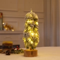 Mini sapin de Noël enneigé avec LED blanc chaud et socle en bois pour décoration de table - Sapin de Noël Enneigé Petit (35cm)
