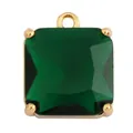 Square emerald green faceted gemstone pendant with gold-plated prong setting and hanging loop - Green/Square