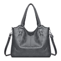 Dark gray large PU leather tote bag with adjustable shoulder strap and metal buckle - 9001 Grey